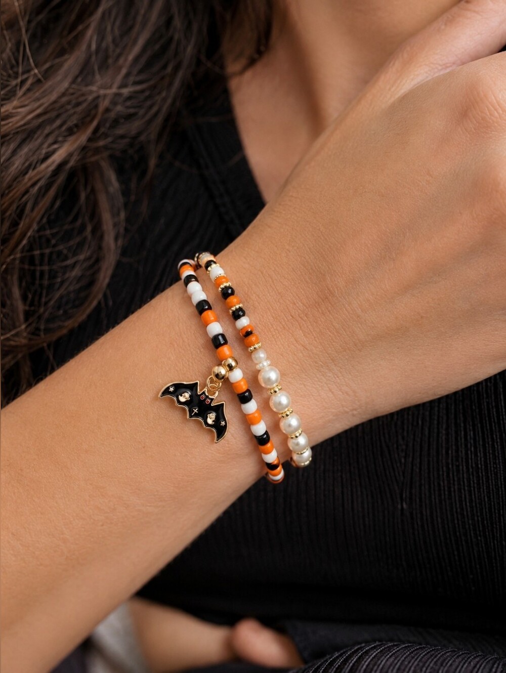 Handceafted Halloween Themed Set Of 2 Seed Bead Bracelets